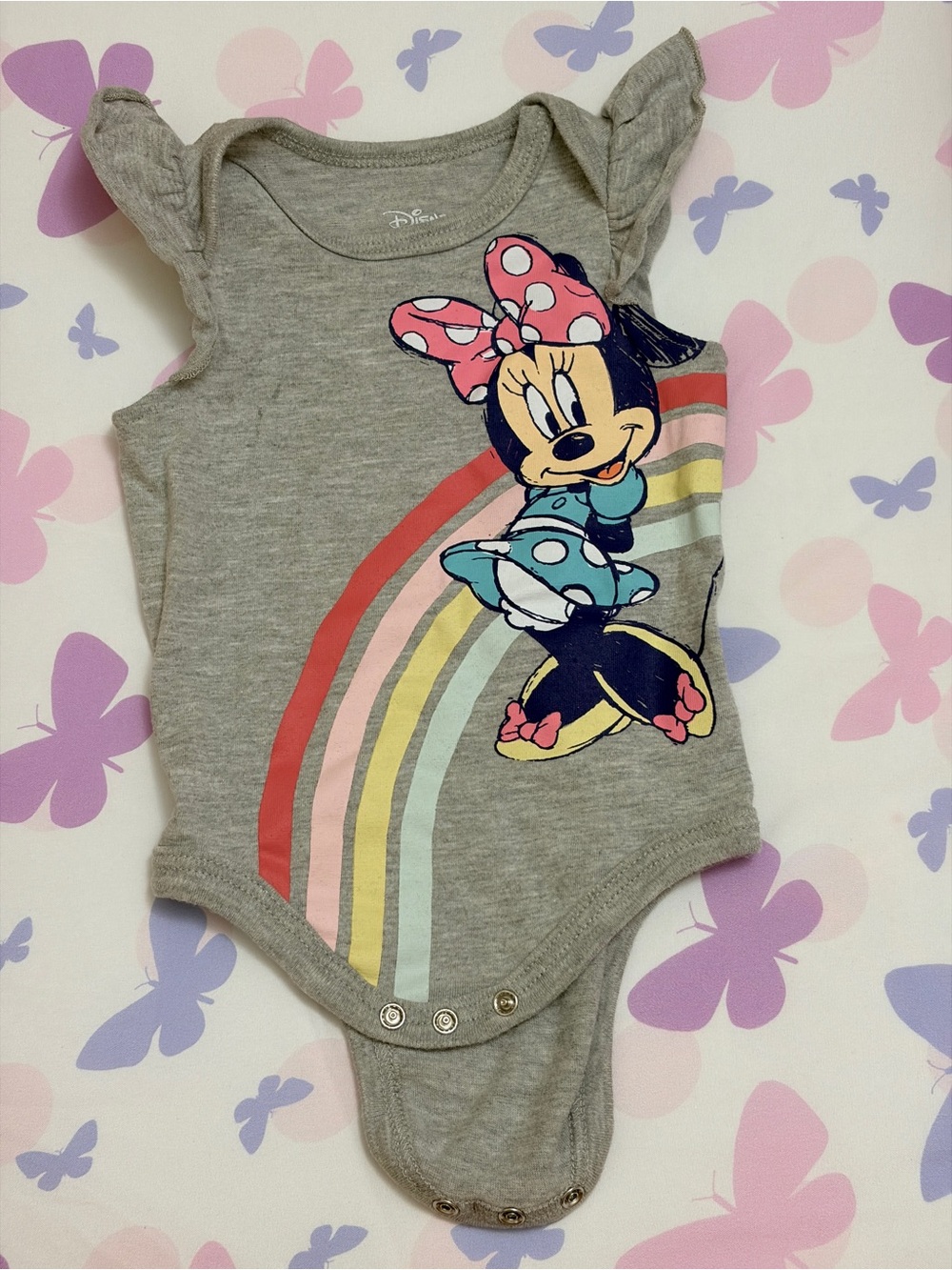 Disney Gray Minnie Mouse Rainbow Sleeveless Baby One-Piece